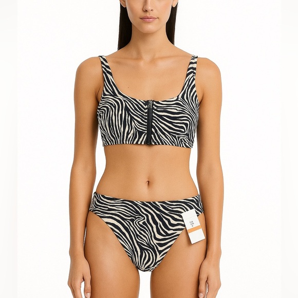 Michael Kors zebra zipper top bikini swimsuit - Picture 1 of 4